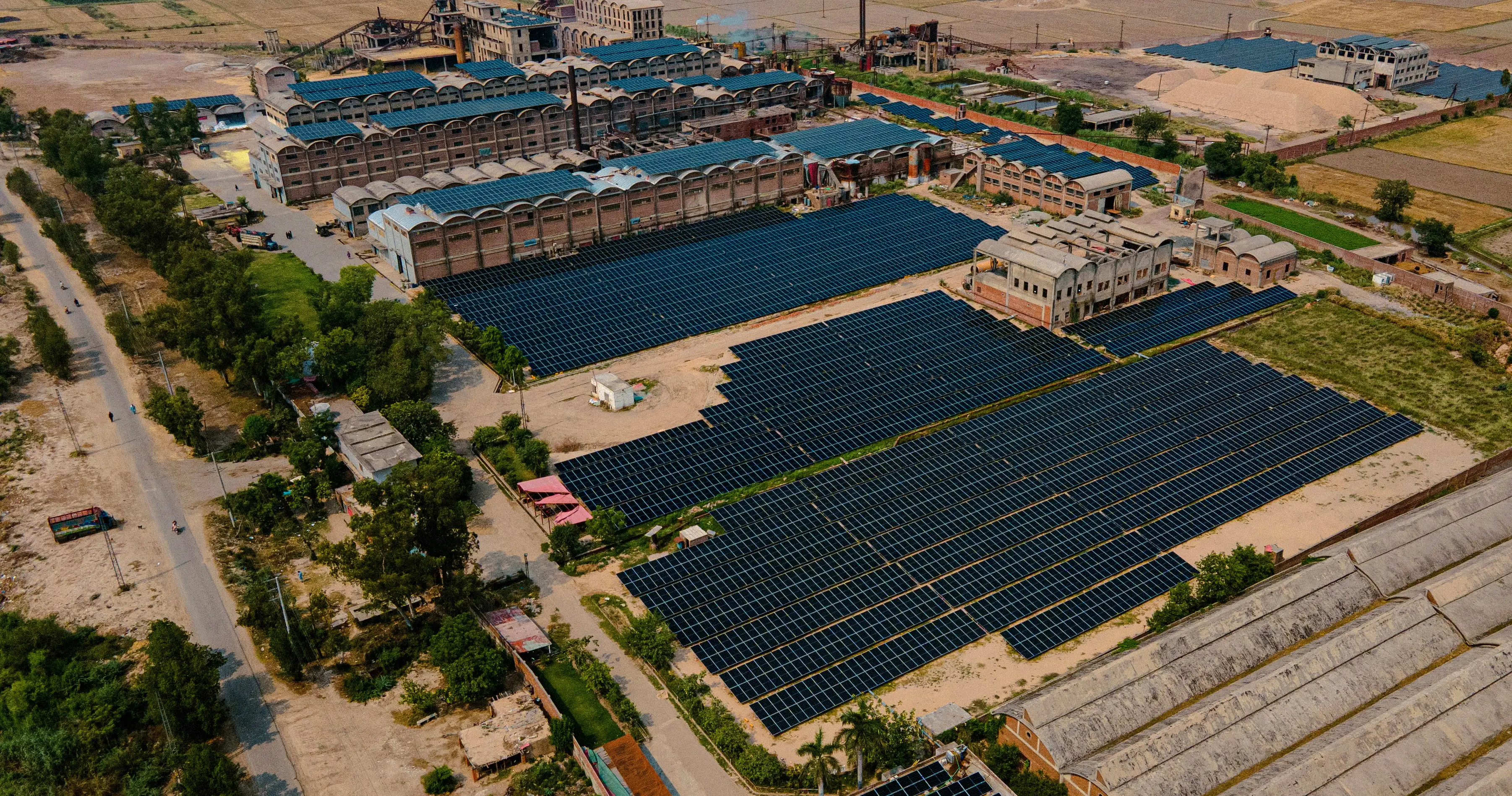 Aerial view of large-scale industrial solar installation by NEEP Energy